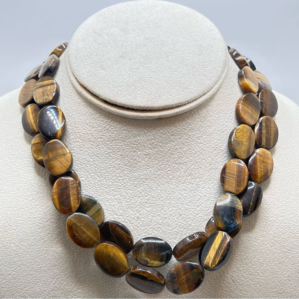 2026 Jewelry Trending Tigers Eye Elegant Brown Stone Double Strand Necklace